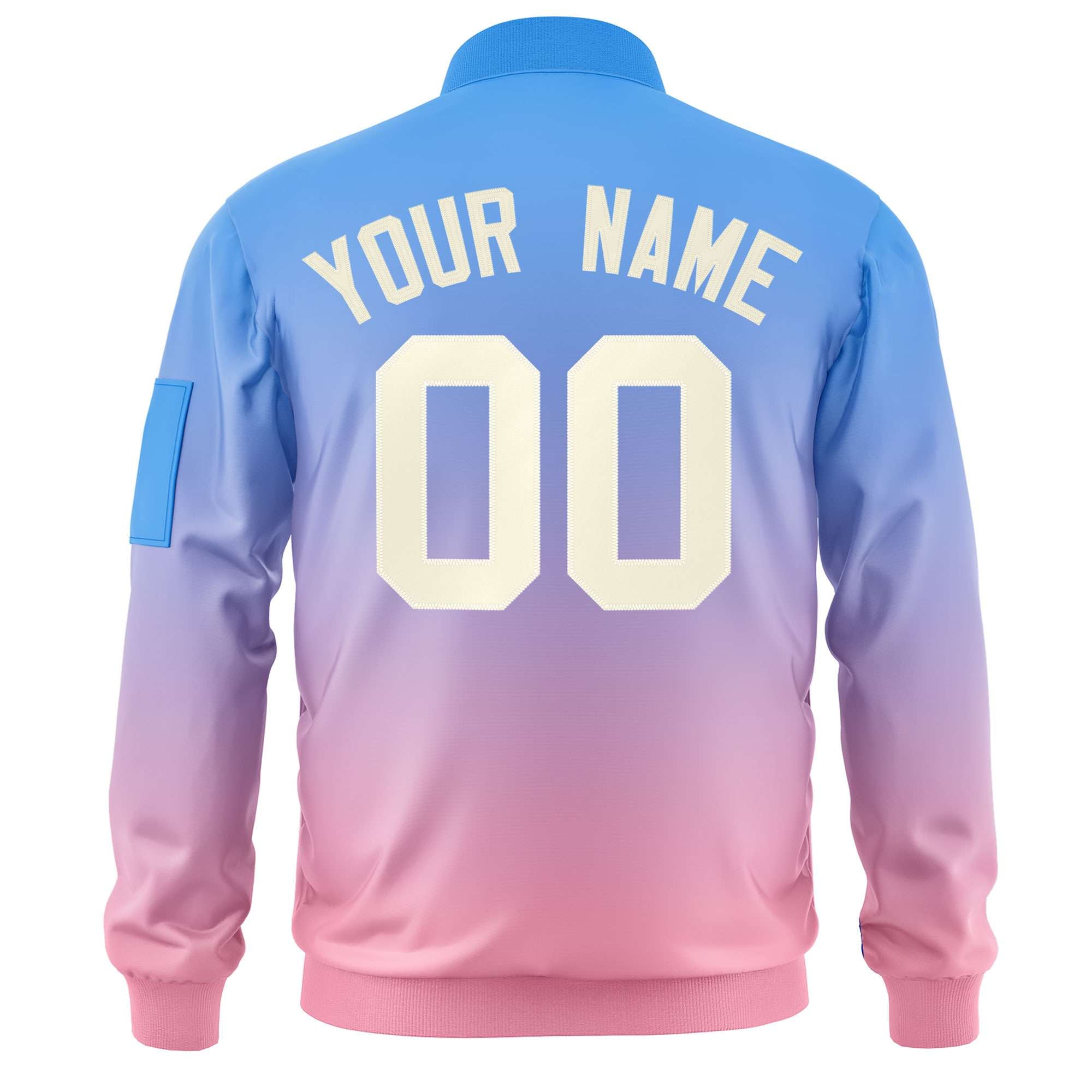 Custom Powder Blue Pink-Cream Varsity Full-Zip Gradient Fashion Letterman Bomber Jacket