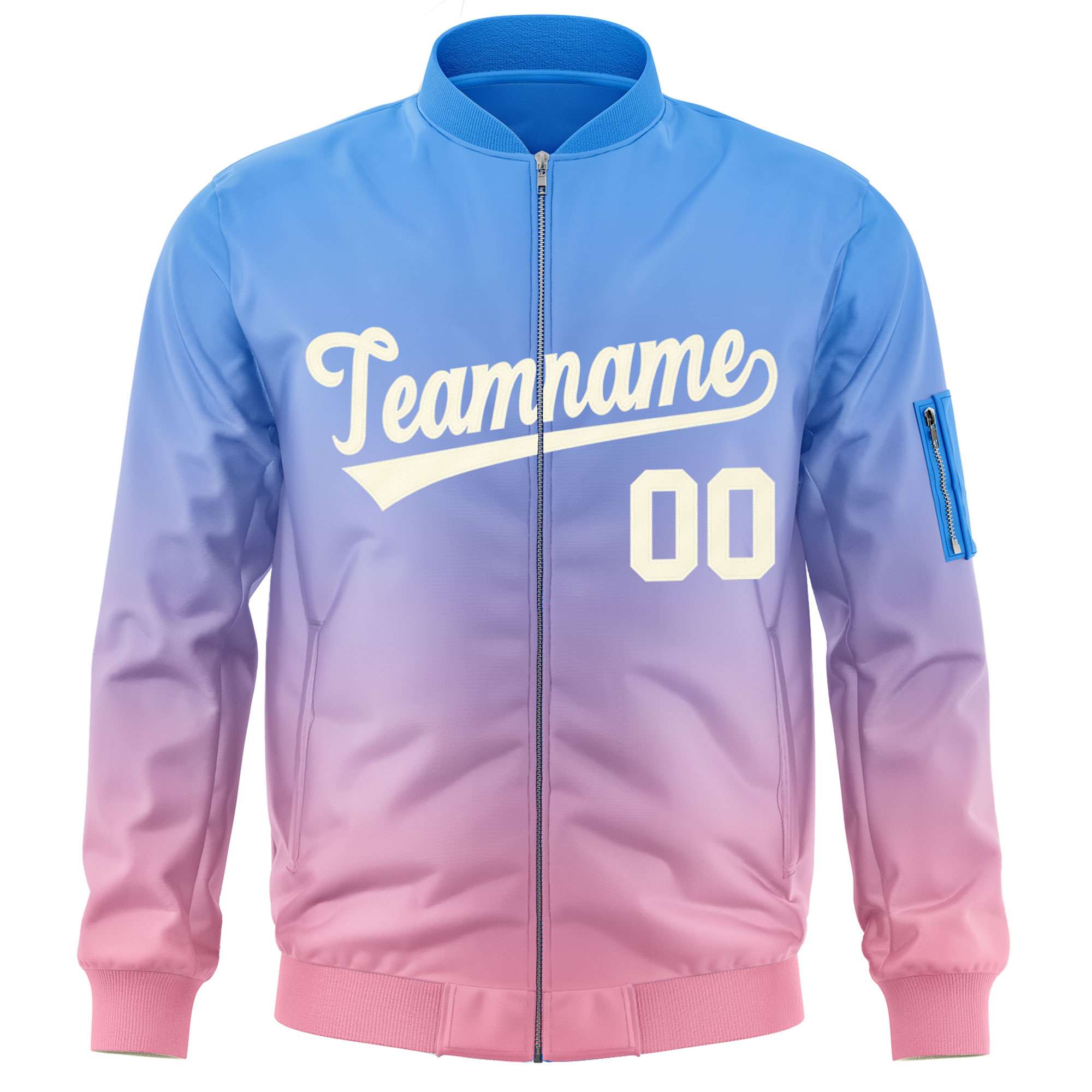 Custom Powder Blue Pink-Cream Varsity Full-Zip Gradient Fashion Letterman Bomber Jacket