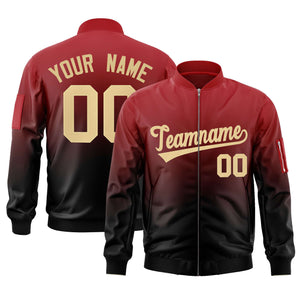 Custom Red Black-Khaki Varsity Full-Zip Gradient Fashion Letterman Bomber Jacket