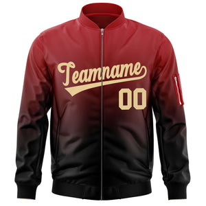 Custom Red Black-Khaki Varsity Full-Zip Gradient Fashion Letterman Bomber Jacket