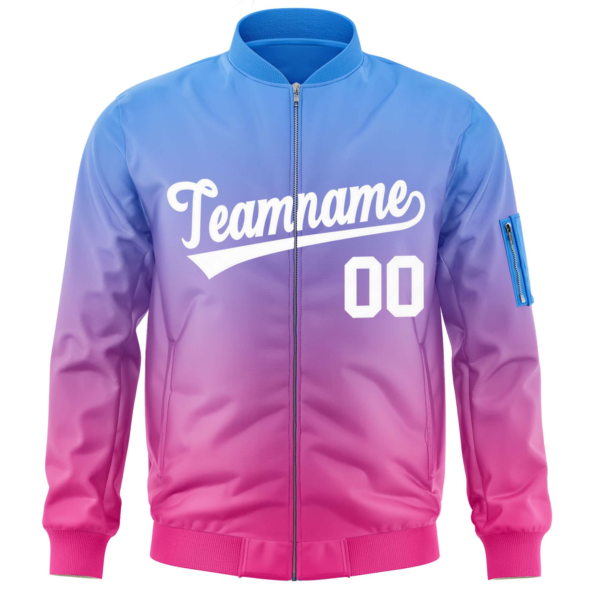 Custom Powder Blue Pink-White Varsity Full-Zip Gradient Fashion Letterman Bomber Jacket