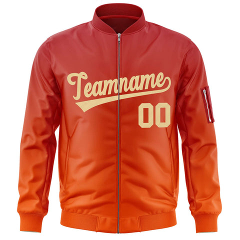 Custom Red Orange-Khaki Varsity Full-Zip Gradient Fashion Letterman Bomber Jacket