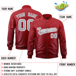 Custom Red Gray Varsity Full-Zip Gradient Fashion Letterman Bomber Jacket