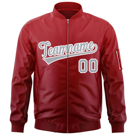 Custom Red Gray Varsity Full-Zip Gradient Fashion Letterman Bomber Jacket