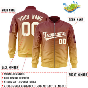 Custom Crimson Yellow-Cream Varsity Full-Zip Gradient Fashion Letterman Bomber Jacket