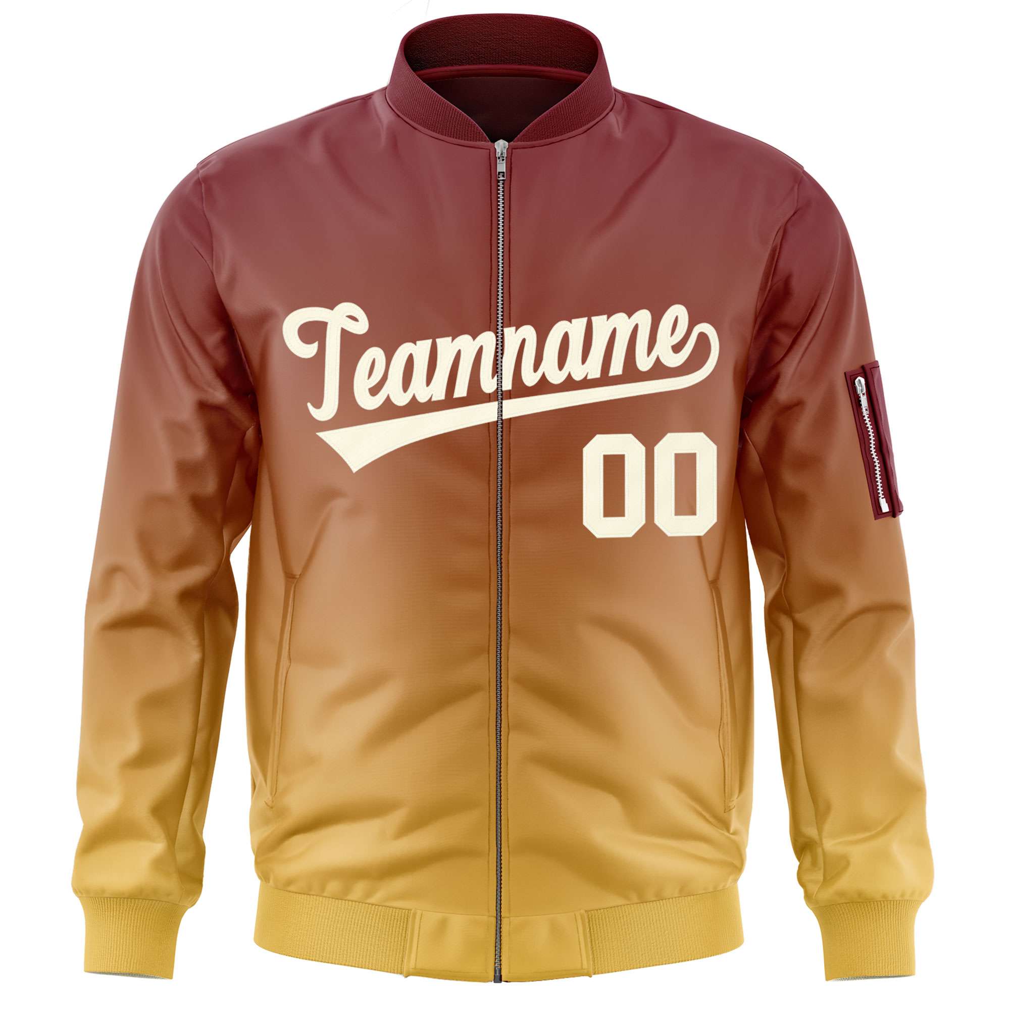 Custom Crimson Yellow-Cream Varsity Full-Zip Gradient Fashion Letterman Bomber Jacket