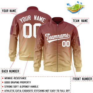 Custom Crimson Khaki-White Varsity Full-Zip Gradient Fashion Letterman Bomber Jacket