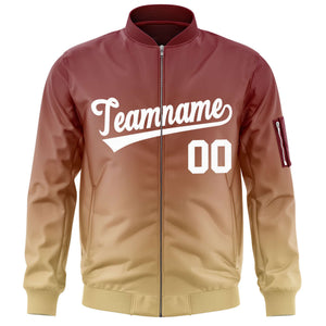 Custom Crimson Khaki-White Varsity Full-Zip Gradient Fashion Letterman Bomber Jacket