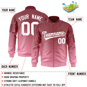 Custom Crimson Pink-White Varsity Full-Zip Gradient Fashion Letterman Bomber Jacket