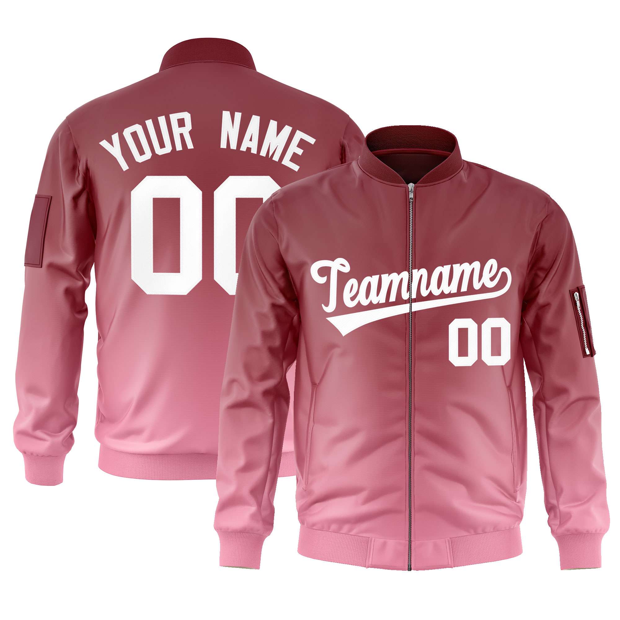 Custom Crimson Pink-White Varsity Full-Zip Gradient Fashion Letterman Bomber Jacket