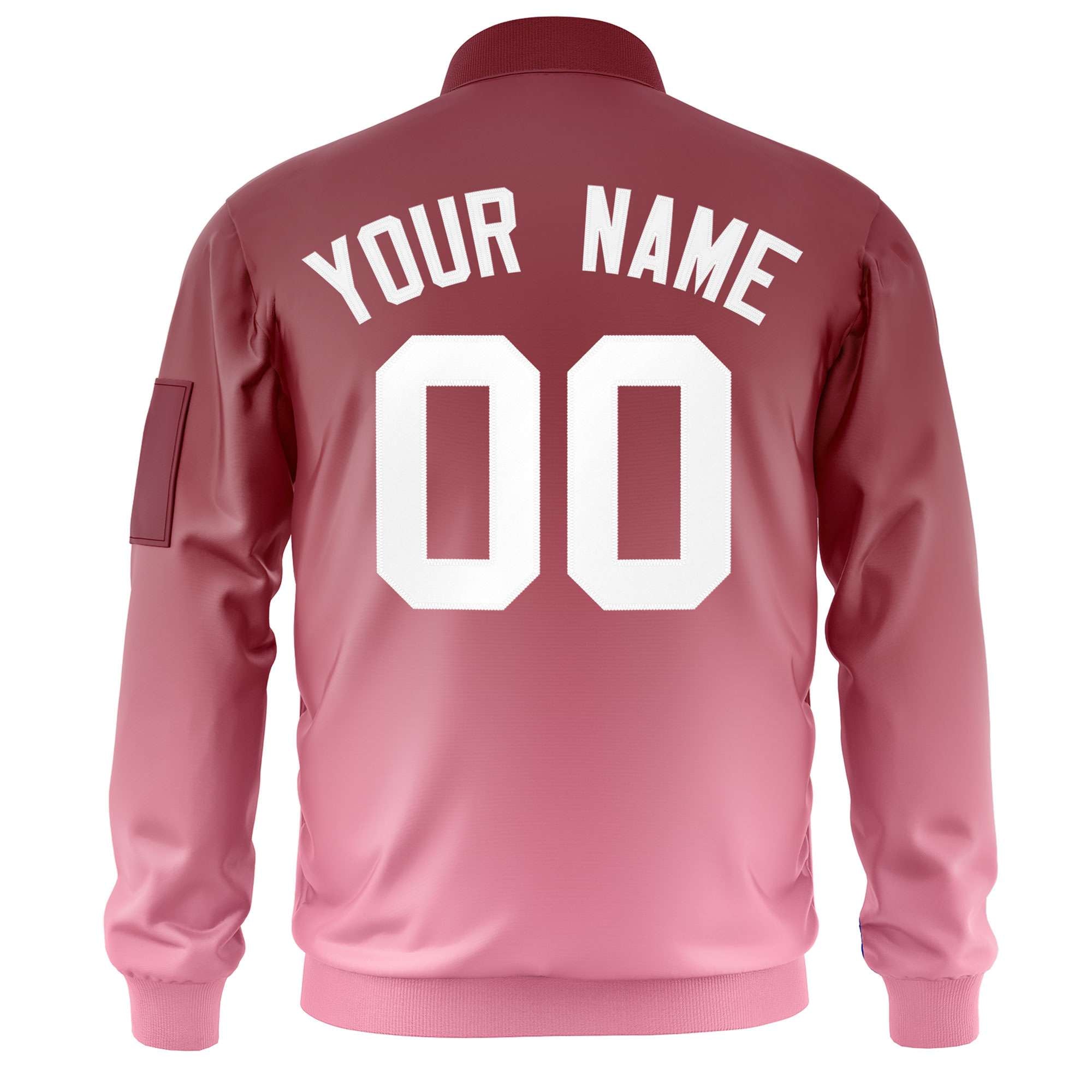 Custom Crimson Pink-White Varsity Full-Zip Gradient Fashion Letterman Bomber Jacket