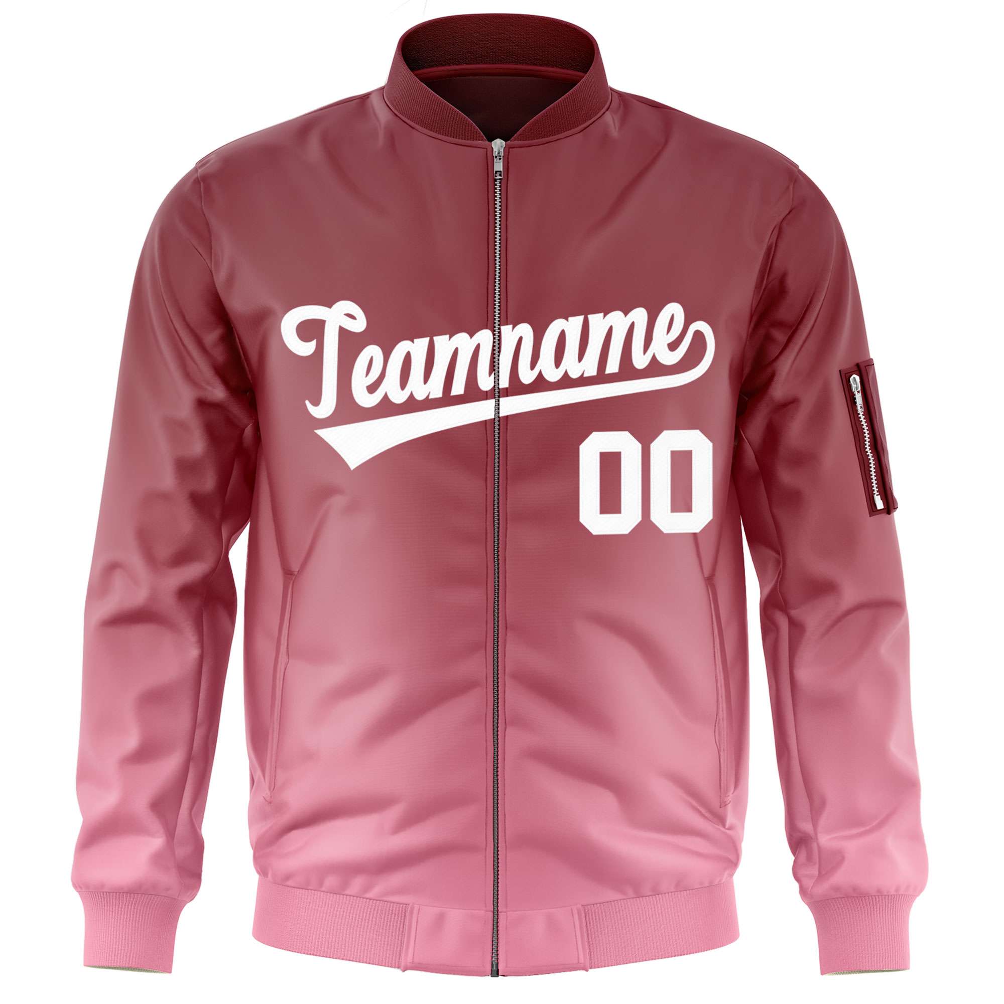 Custom Crimson Pink-White Varsity Full-Zip Gradient Fashion Letterman Bomber Jacket