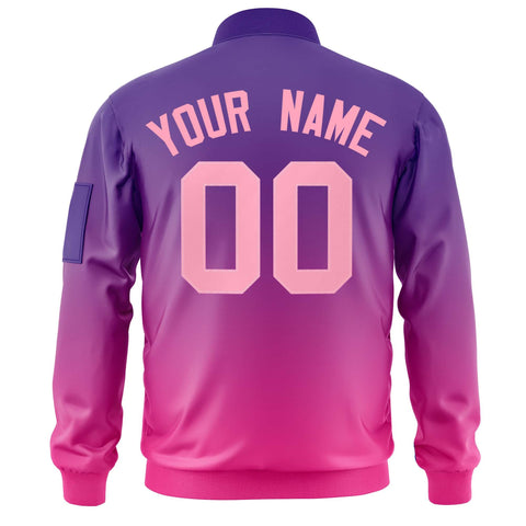 Custom Purple Pink Varsity Full-Zip Gradient Fashion Letterman Bomber Jacket