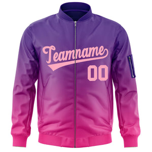 Custom Purple Pink Varsity Full-Zip Gradient Fashion Letterman Bomber Jacket