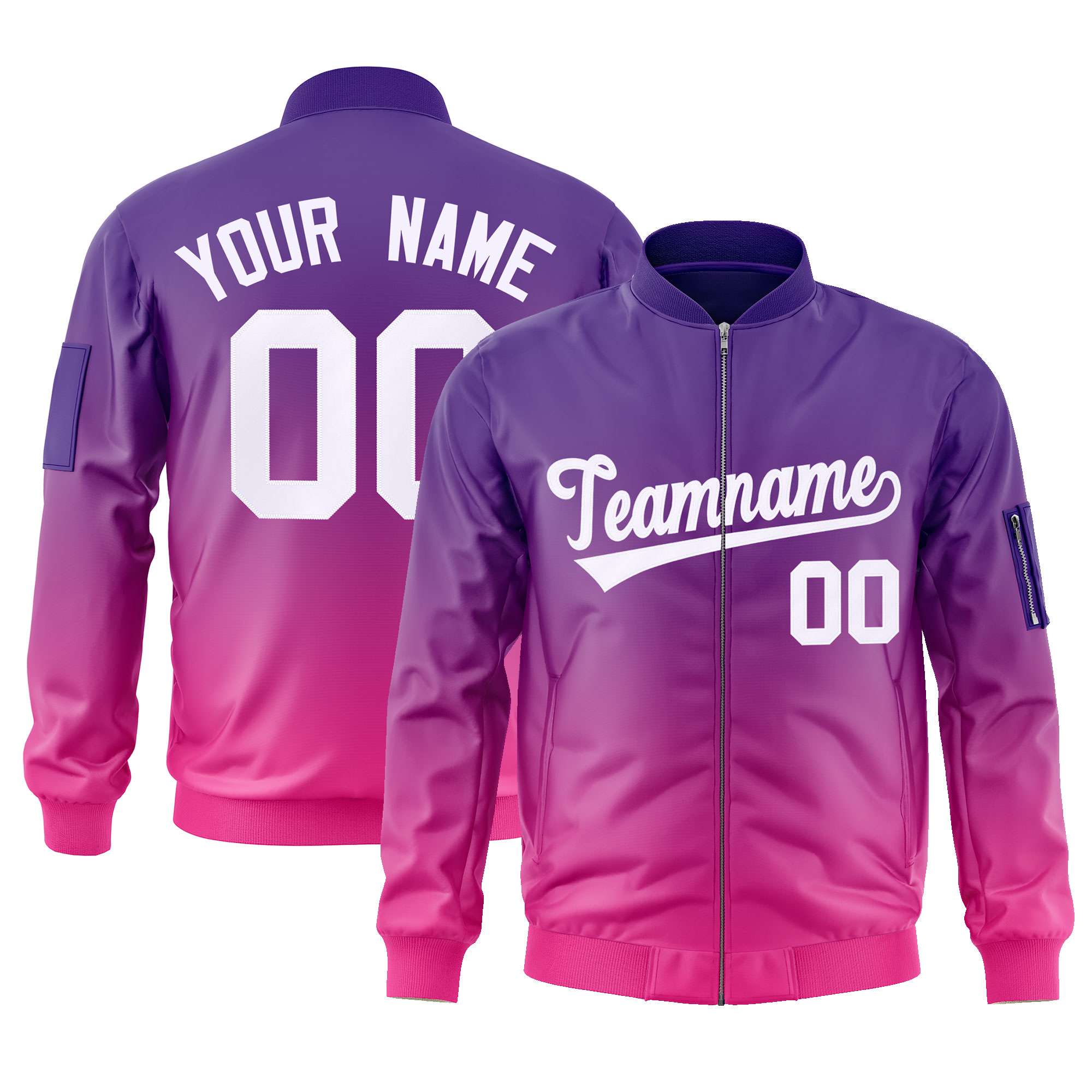 Custom Purple Pink-White Varsity Full-Zip Gradient Fashion Letterman Bomber Jacket