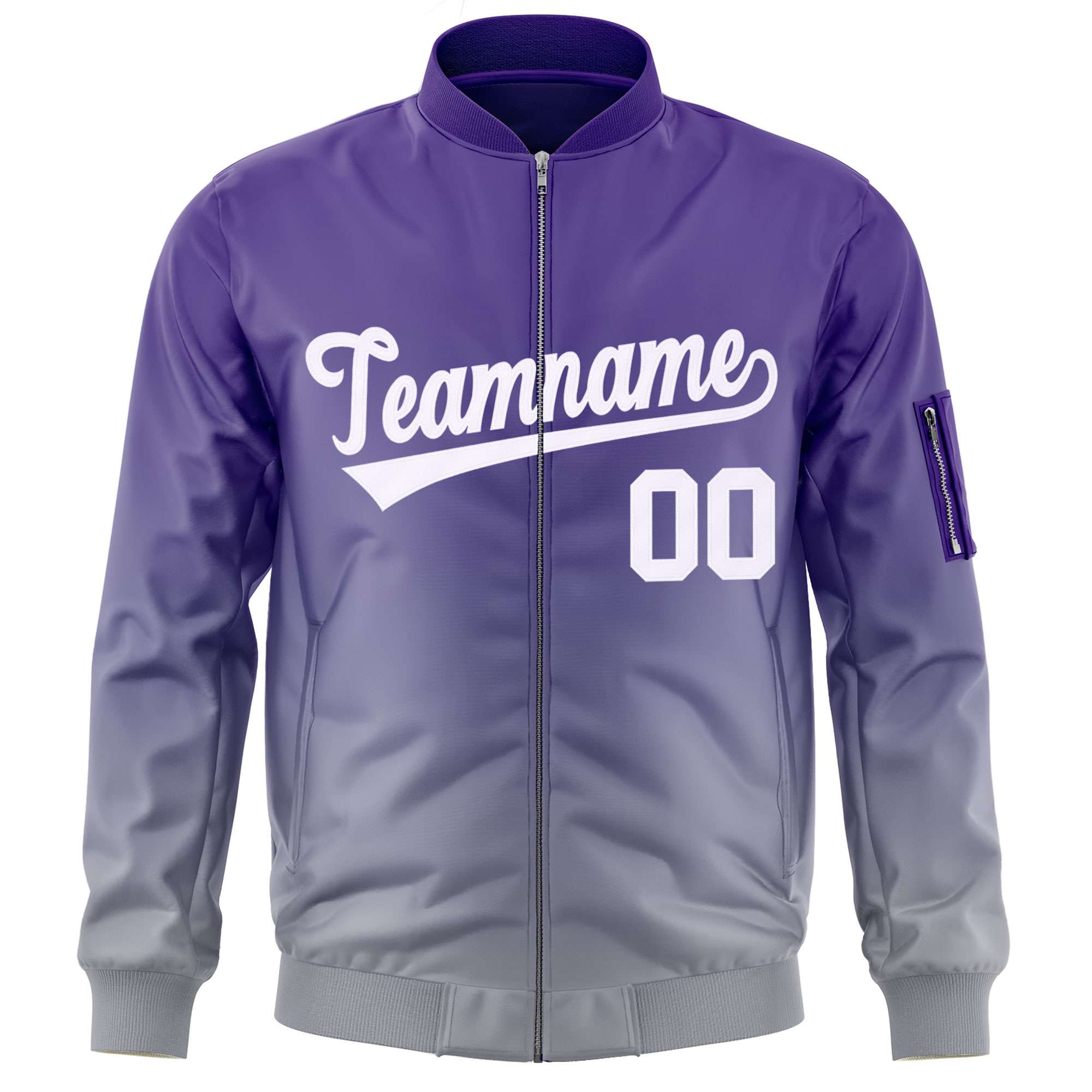 Custom Purple Gray-White Varsity Full-Zip Gradient Fashion Letterman Bomber Jacket