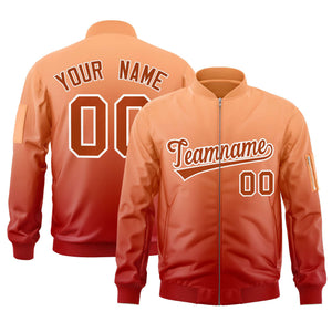 Custom Orange Red Varsity Full-Zip Gradient Fashion Letterman Bomber Jacket