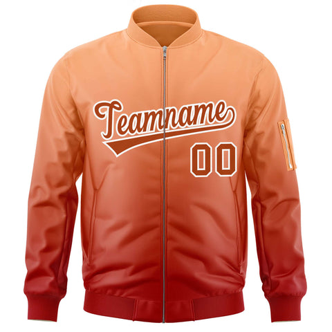 Custom Orange Red Varsity Full-Zip Gradient Fashion Letterman Bomber Jacket