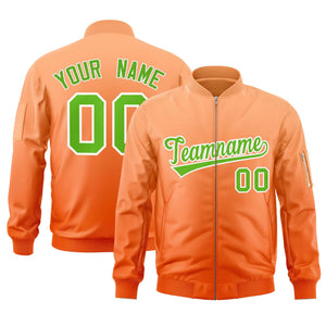 Custom Orange Green Varsity Full-Zip Gradient Fashion Letterman Bomber Jacket