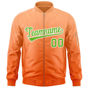 Custom Orange Green Varsity Full-Zip Gradient Fashion Letterman Bomber Jacket