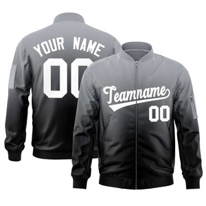 Custom Gray Black-White Varsity Full-Zip Gradient Fashion Letterman Bomber Jacket