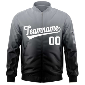 Custom Gray Black-White Varsity Full-Zip Gradient Fashion Letterman Bomber Jacket