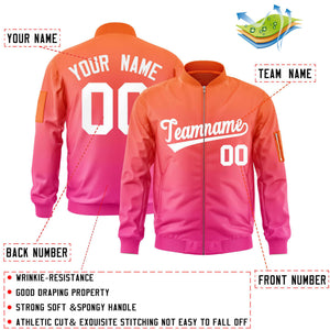 Custom Orange Pink-White Varsity Full-Zip Gradient Fashion Letterman Bomber Jacket