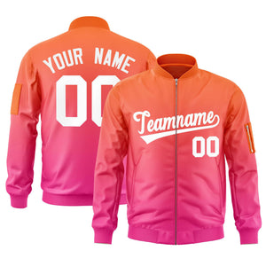 Custom Orange Pink-White Varsity Full-Zip Gradient Fashion Letterman Bomber Jacket