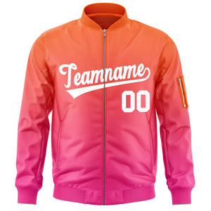 Custom Orange Pink-White Varsity Full-Zip Gradient Fashion Letterman Bomber Jacket