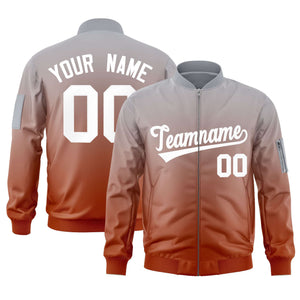 Custom Gray Orange-White Varsity Full-Zip Gradient Fashion Letterman Bomber Jacket