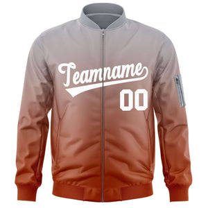 Custom Gray Orange-White Varsity Full-Zip Gradient Fashion Letterman Bomber Jacket