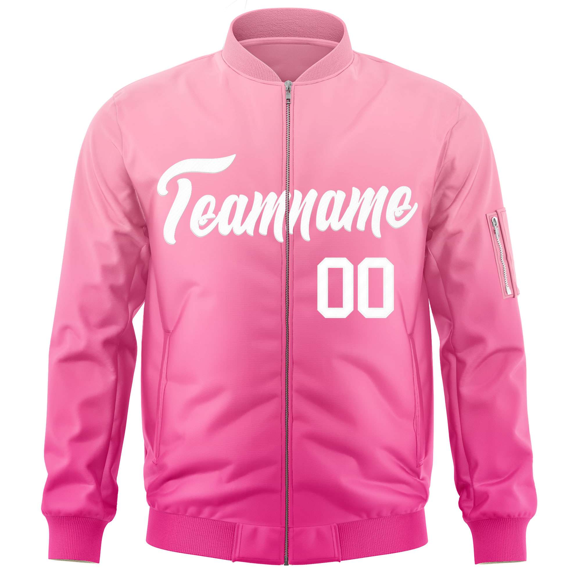 Custom Pink White Varsity Full-Zip Gradient Fashion Letterman Bomber Jacket