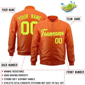 Custom Orange Neon Green Varsity Full-Zip Gradient Fashion Letterman Bomber Jacket