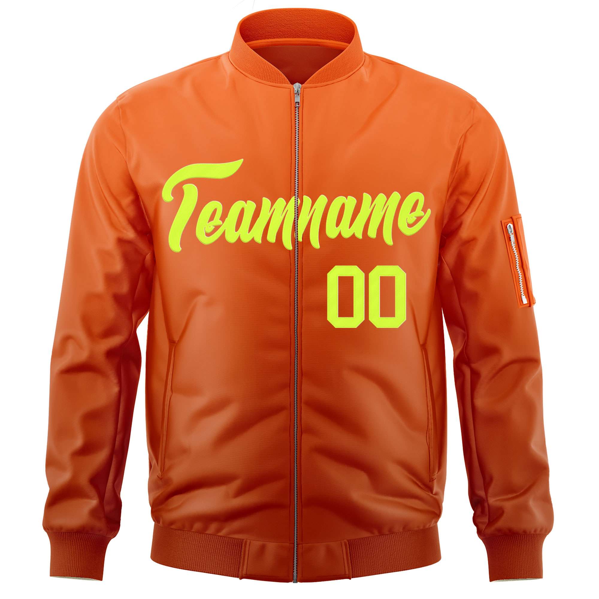 Custom Orange Neon Green Varsity Full-Zip Gradient Fashion Letterman Bomber Jacket