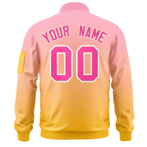 Custom Pink Gold Varsity Full-Zip Gradient Fashion Letterman Bomber Jacket