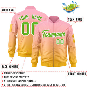 Custom Pink Gold-Green Varsity Full-Zip Gradient Fashion Letterman Bomber Jacket