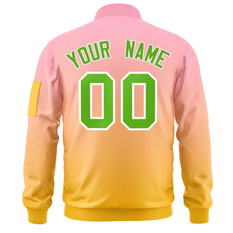 Custom Pink Gold-Green Varsity Full-Zip Gradient Fashion Letterman Bomber Jacket