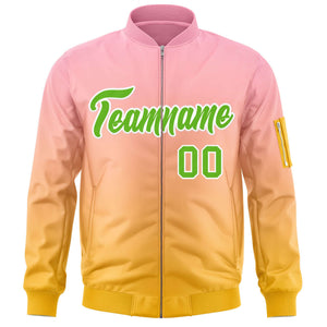 Custom Pink Gold-Green Varsity Full-Zip Gradient Fashion Letterman Bomber Jacket