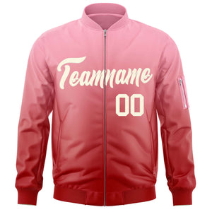 Custom Pink Red-Cream Varsity Full-Zip Gradient Fashion Letterman Bomber Jacket