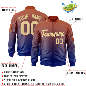 Custom Orange Navy-Khaki Varsity Full-Zip Gradient Fashion Letterman Bomber Jacket