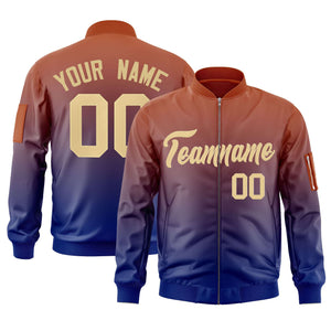 Custom Orange Navy-Khaki Varsity Full-Zip Gradient Fashion Letterman Bomber Jacket