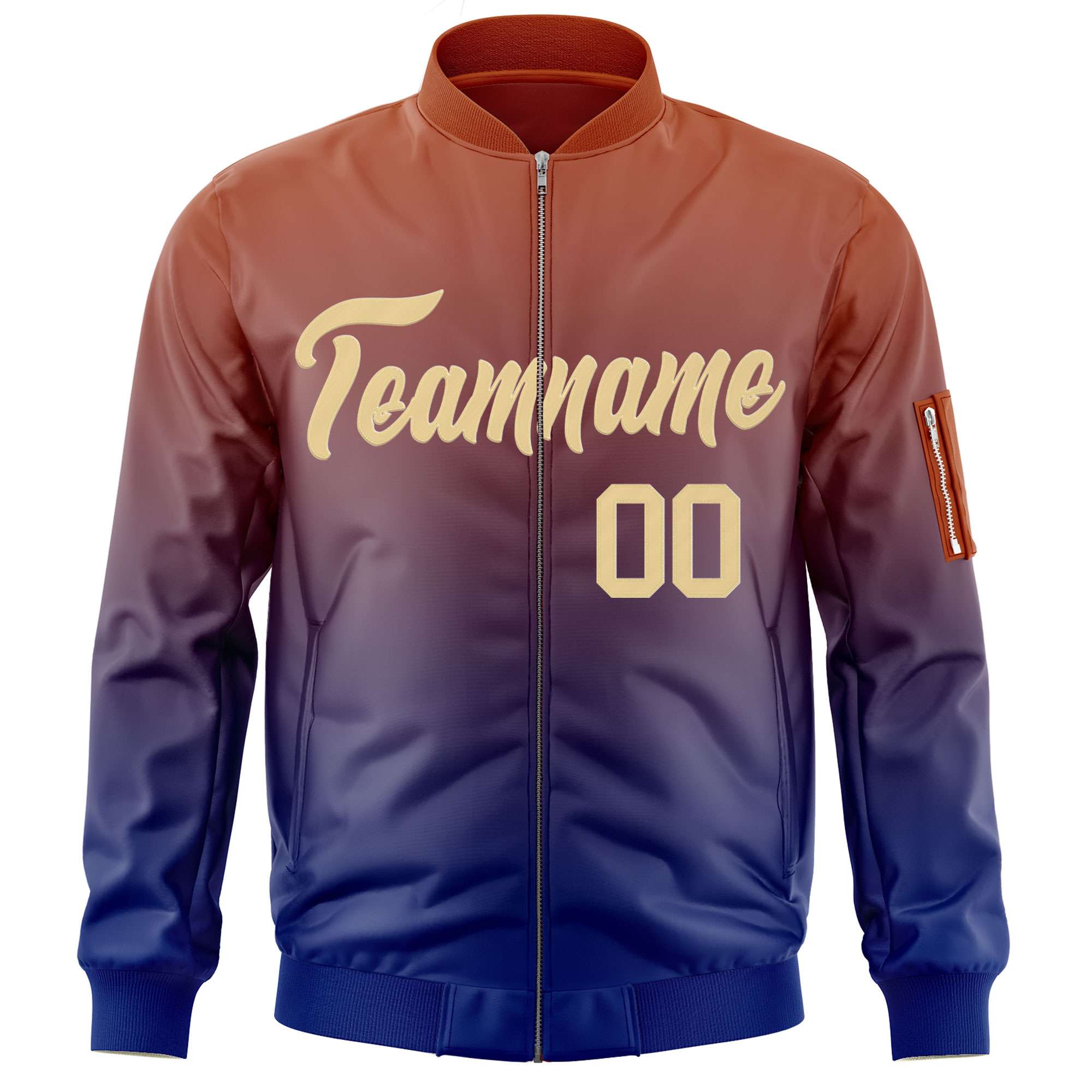 Custom Orange Navy-Khaki Varsity Full-Zip Gradient Fashion Letterman Bomber Jacket