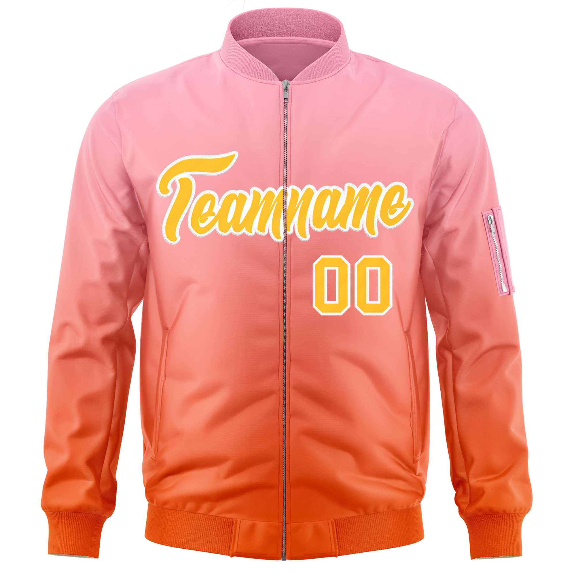 Custom Pink Orange-Gold Varsity Full-Zip Gradient Fashion Letterman Bomber Jacket