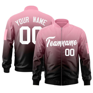 Custom Pink Black-White Varsity Full-Zip Gradient Fashion Letterman Bomber Jacket