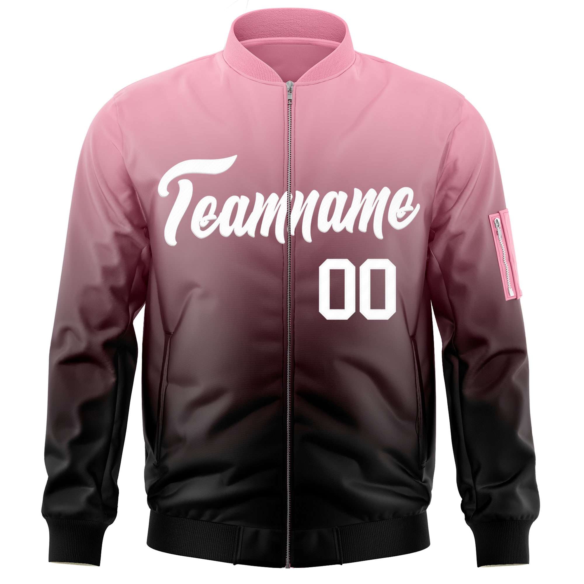 Custom Pink Black-White Varsity Full-Zip Gradient Fashion Letterman Bomber Jacket