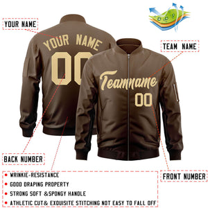 Custom Brown Khaki Varsity Full-Zip Gradient Fashion Letterman Bomber Jacket