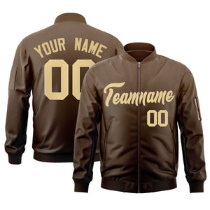 Custom Brown Khaki Varsity Full-Zip Gradient Fashion Letterman Bomber Jacket