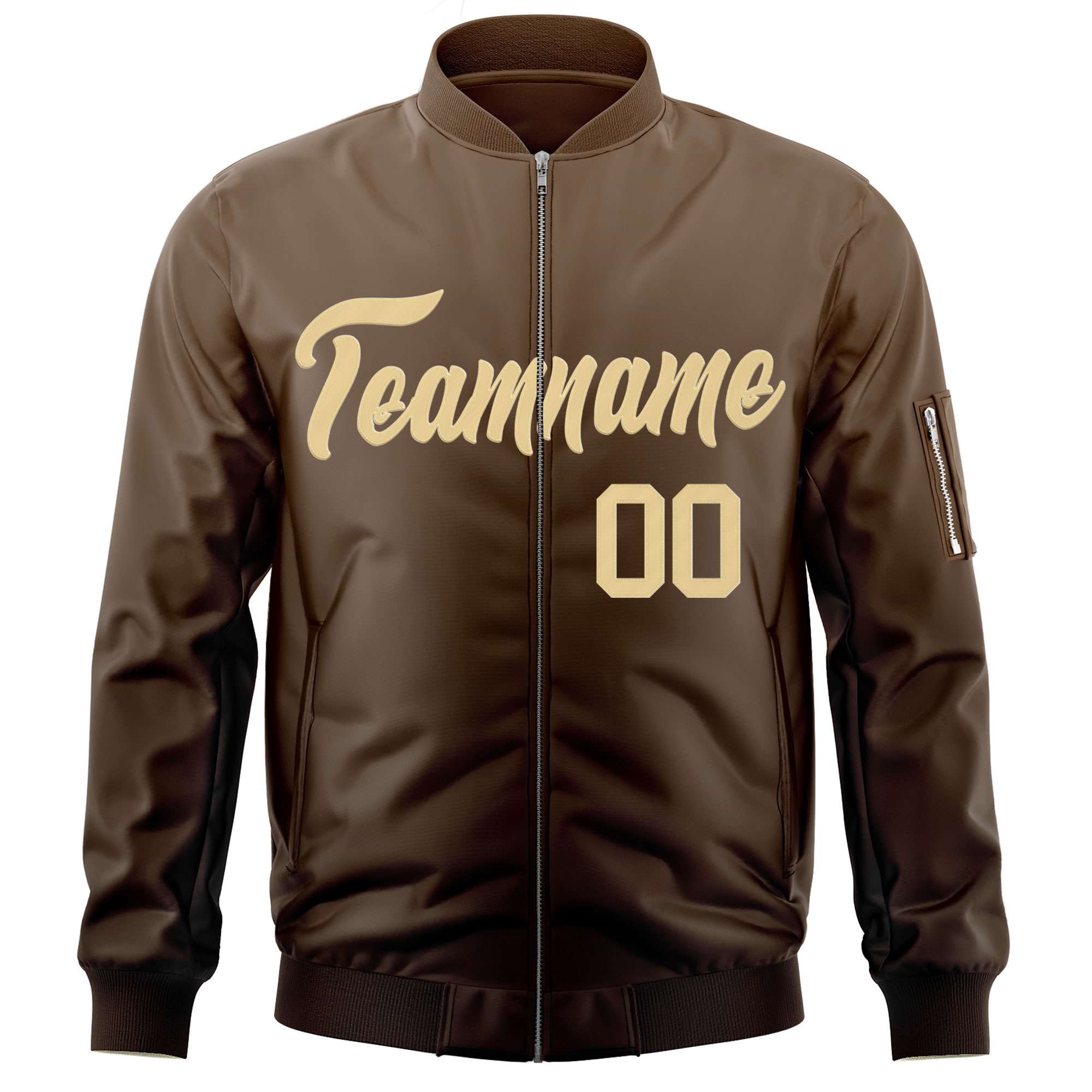 Custom Brown Khaki Varsity Full-Zip Gradient Fashion Letterman Bomber Jacket