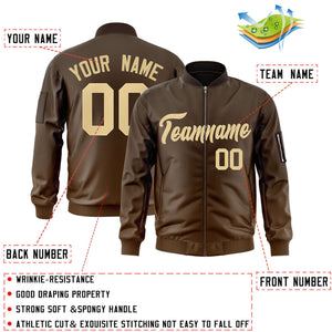 Custom Brown Khaki Varsity Full-Zip Gradient Fashion Letterman Bomber Jacket