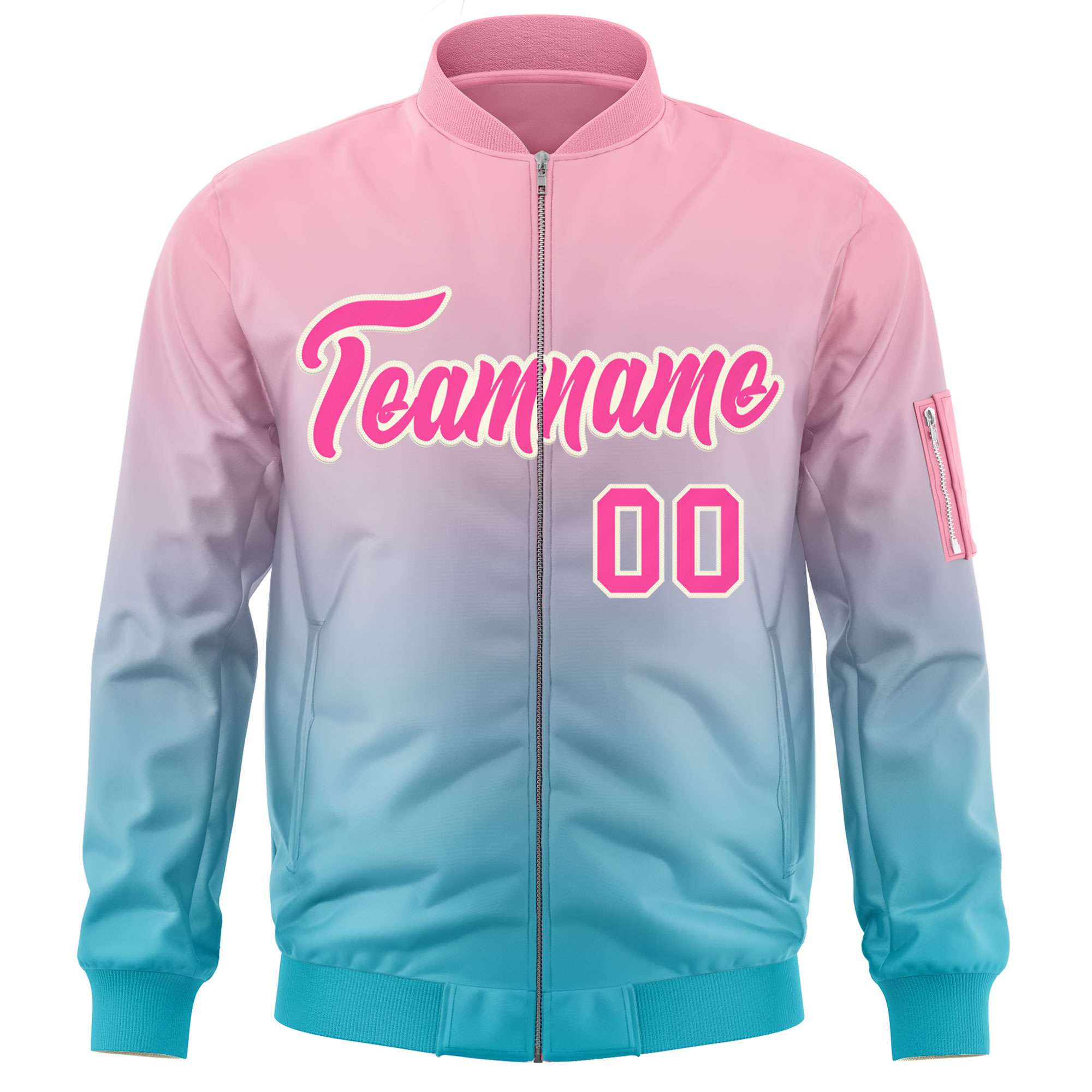 Custom Pink Light Blue Varsity Full-Zip Gradient Fashion Letterman Bomber Jacket